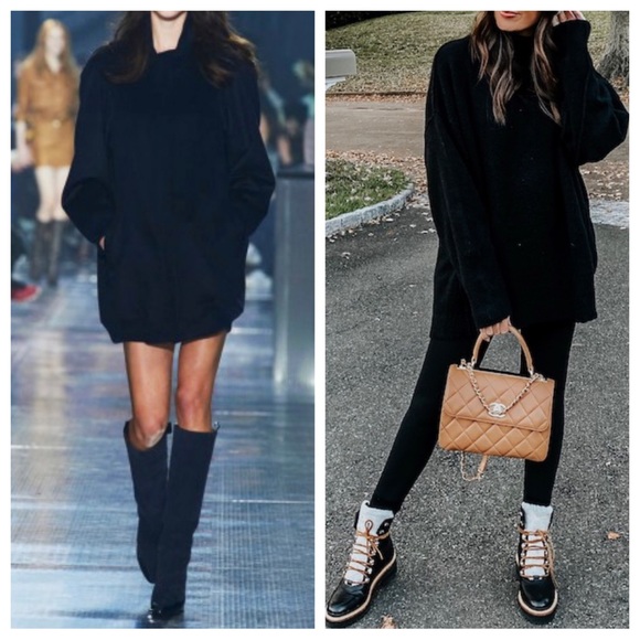 LAST ONE Boho Chic Black Cowl Neck cuff Sleeve Side pocket knit Dress - Picture 3 of 9